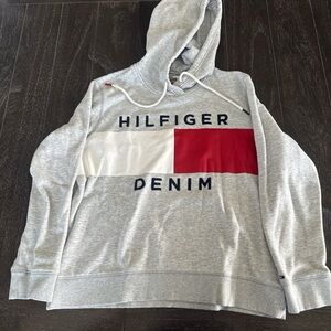 Tommy Hilfiger Gray Hoodie with Red and White Accents